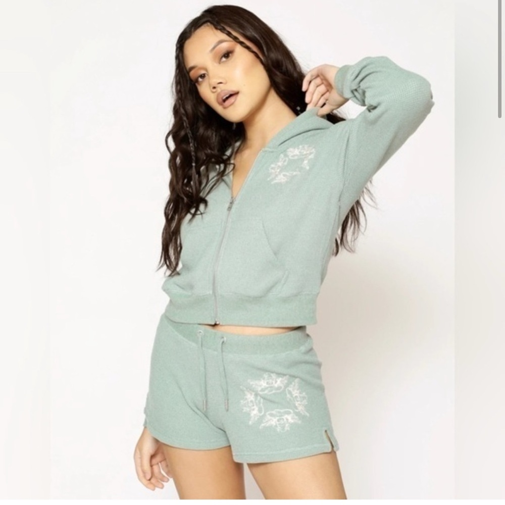 Boys Lie Sage Green Zip-Up Hoodie and Shorts Set